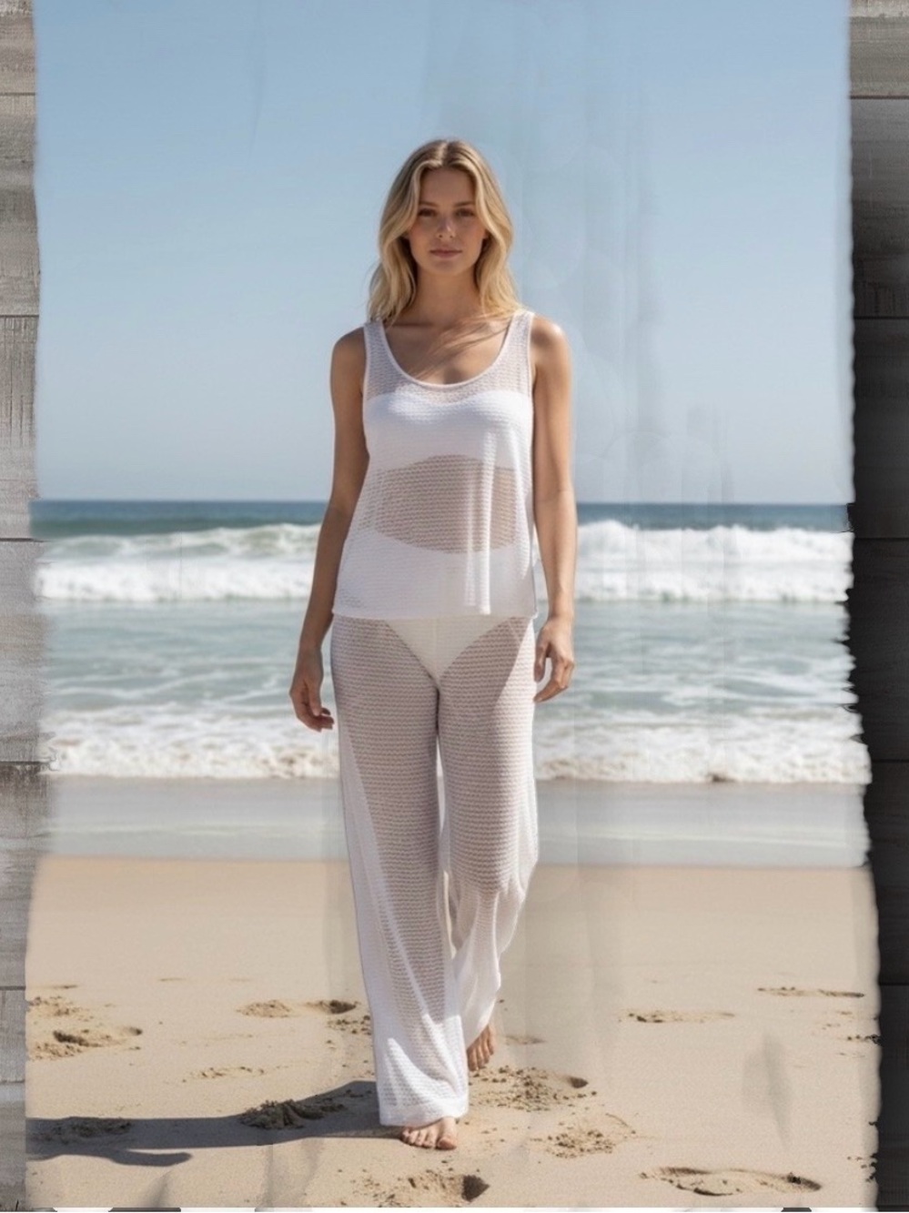 Hurley White Sheer Knit Tank & Wide-Leg Pant Set - Women Beachwear & Coverup